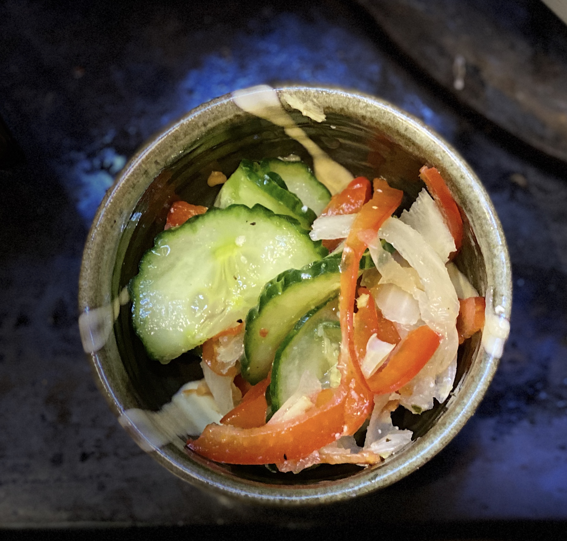 Fermented cucumber, onion and red pepper pickle Fermented cucumber, onion and red pepper pickle